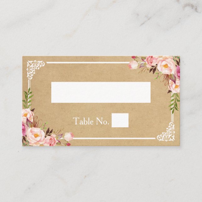 Rustic Floral Kraft Wedding Escort Seating Place Card (Front)