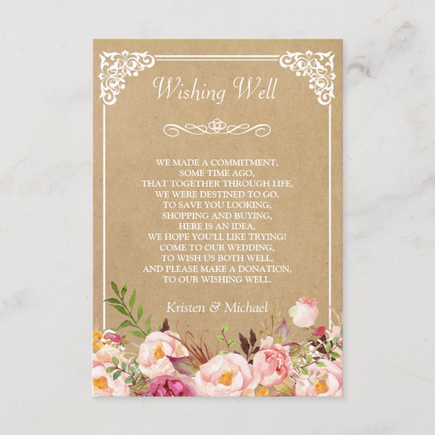 Rustic Floral Kraft Wedding Wishing Well Enclosure Card