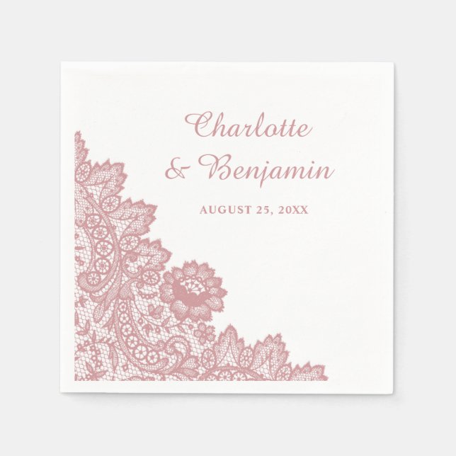 Rustic Floral Lace Blush Pink Wedding Napkins (Front)