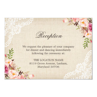 Rustic Floral Lace Burlap Reception Accommodation Card
