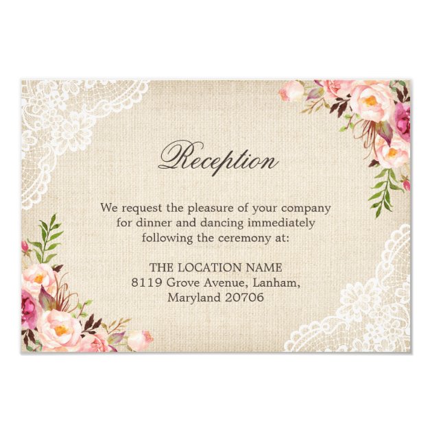Rustic Floral Lace Burlap Reception Accommodation Card
