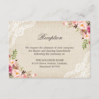 Rustic Floral Lace Burlap Reception Accommodation Enclosure Card