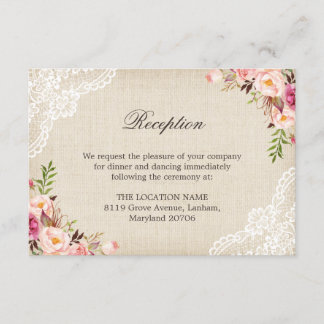 Rustic Floral Lace Burlap Reception Accommodation Enclosure Card