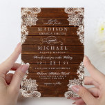 Rustic Floral Lace Wood Modern Wedding Invitation at Zazzle