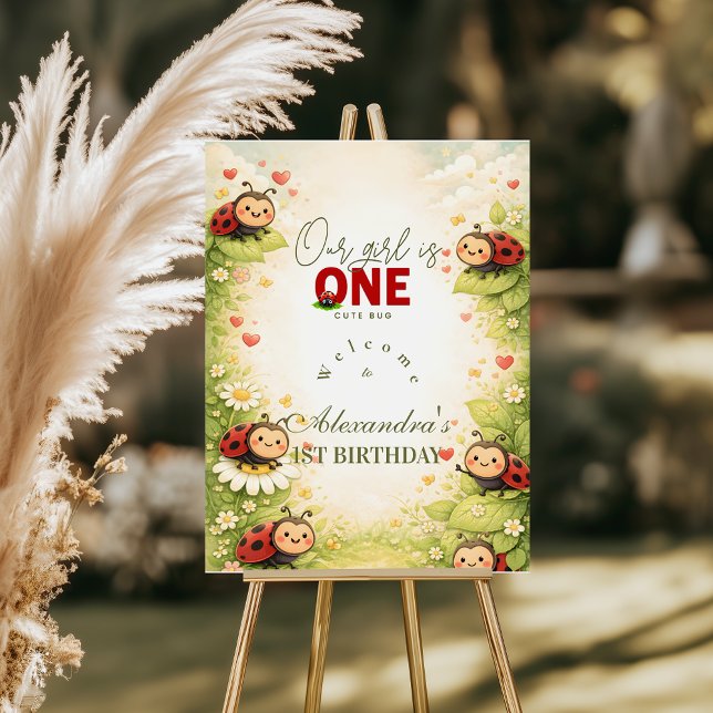 Rustic Floral Lady Bug 1st Birthday Foam Board (Creator Uploaded)