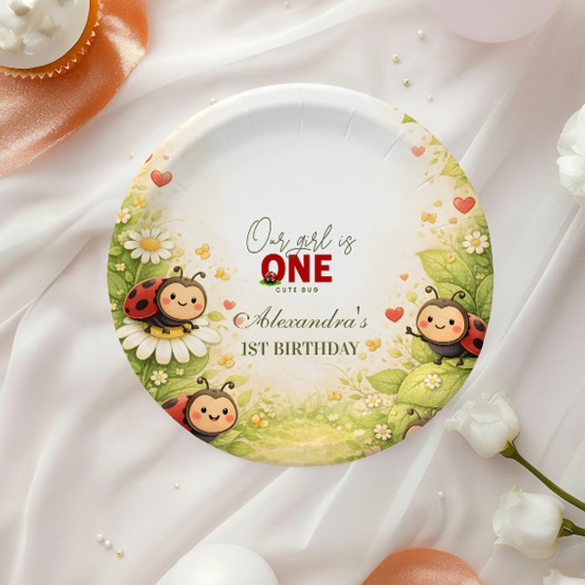 Rustic Floral Lady Bug 1st Birthday Paper Plates (Creator Uploaded)