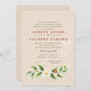 Rustic Floral Ladybug Butterfly Wedding Invitation