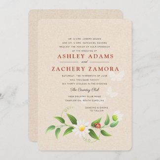 Rustic Floral Ladybug Butterfly Wedding Invitation