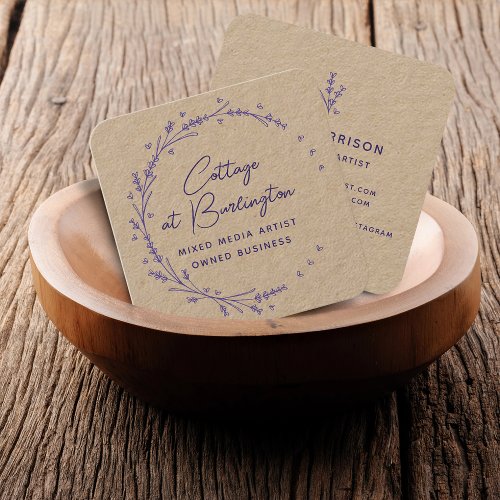 Rustic Floral Lavender Hearts Wreath Square Business Card