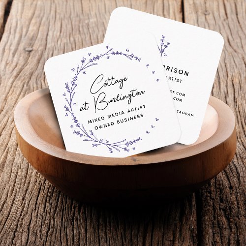 Rustic Floral Lavender Hearts Wreath Square Business Card