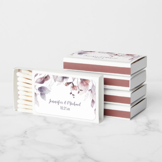 Rustic Floral Leaves Mauve Pink Dusty Purple Matchboxes (Stacked)