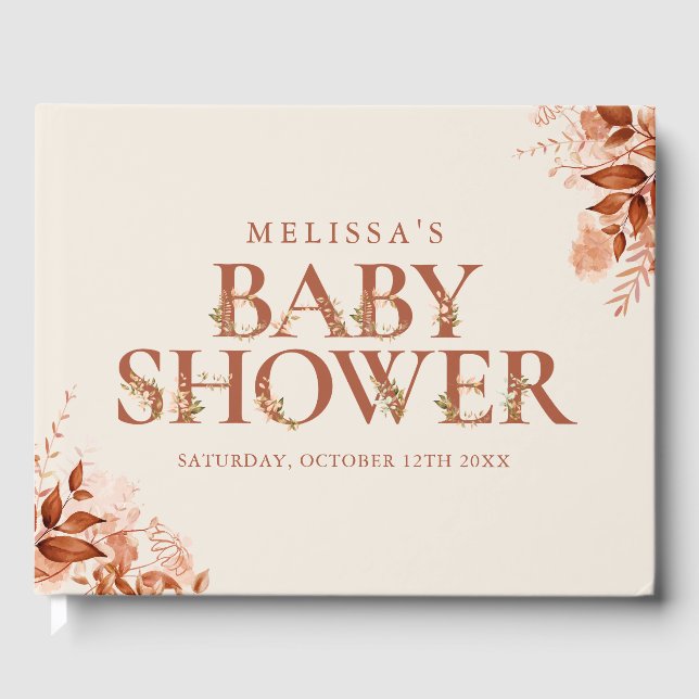 Rustic Floral Letter Autumn Fall Baby Shower Guest Book (Front)