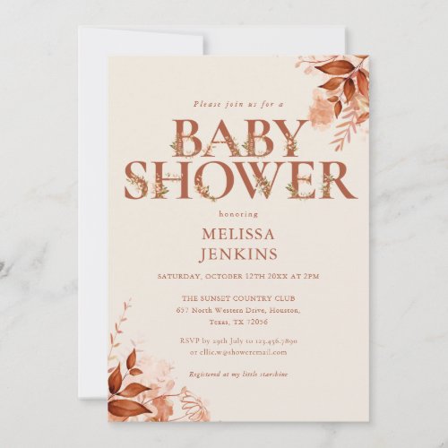 Rustic Floral Letter Autumn Fall Baby Shower Invitation