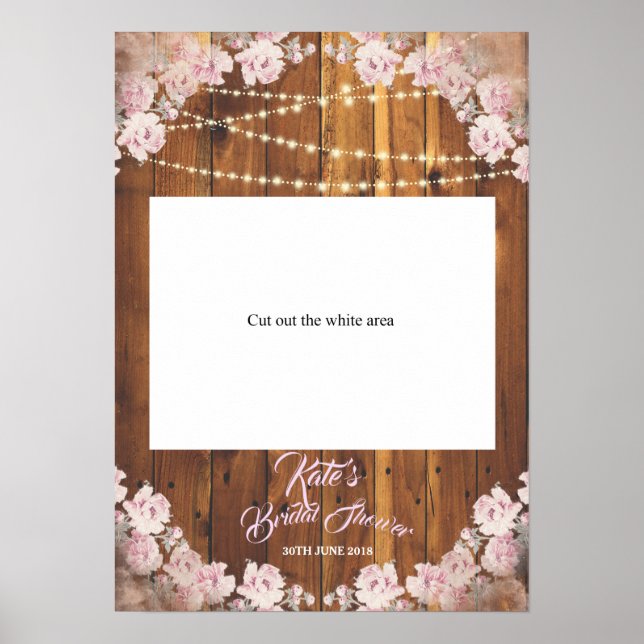 Rustic Floral Light Bridal Shower cut Photo Booth Poster (Front)