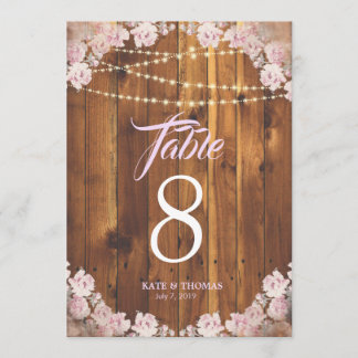 Rustic Floral Light Strings Wooden Table Number