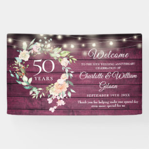 Rustic Floral Lights 50th Anniversary Welcome Banner