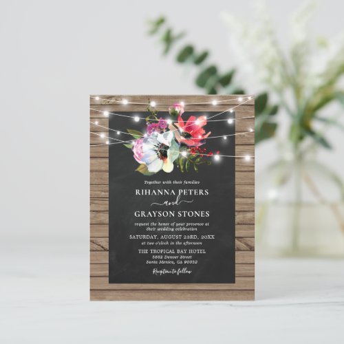 Rustic Floral Lights Budget Wedding Invitation