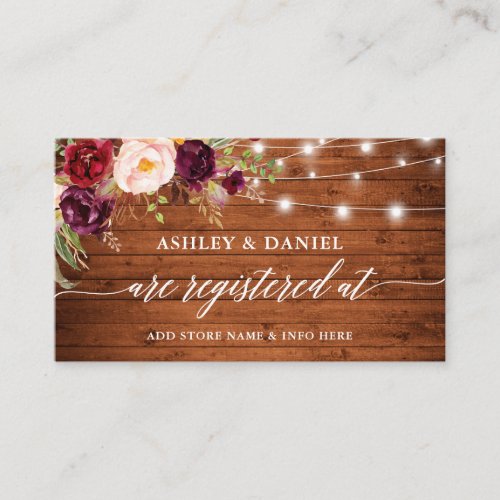 Rustic Floral Lights Calligraphy Wedding Registry Enclosure Card