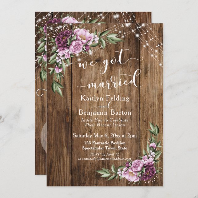 Rustic Floral Lights We Got Married Reception Only Invitation (Front/Back)
