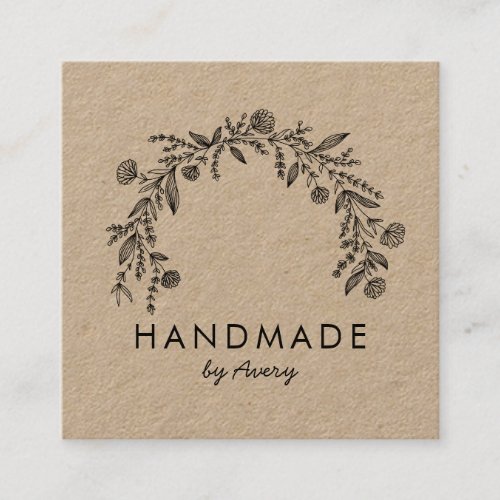 Rustic Floral Logo Kraft  Square Business Card