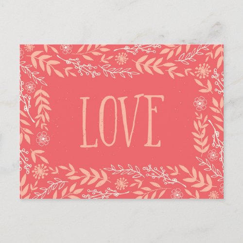 Rustic Floral Love  Pinkish Orange  Postcard