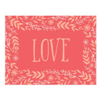 Rustic Floral Love | Pinkish Orange | Postcard