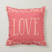 Rustic Floral Love | Pinkish Orange | Throw Pillow