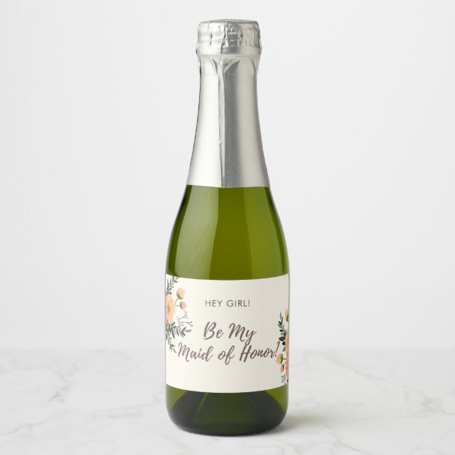 Rustic Floral Maid of Honor Proposal Gift Sparkling Wine Label (Front)