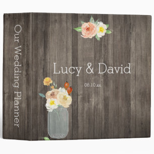 Rustic Floral Mason Jar & Barn Wood 3 Ring Binder