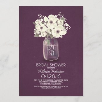 Rustic Floral Mason Jar Bridal Shower Invitation by jinaiji at Zazzle