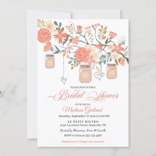 Rustic Floral Mason Jar Bridal Shower Invitation