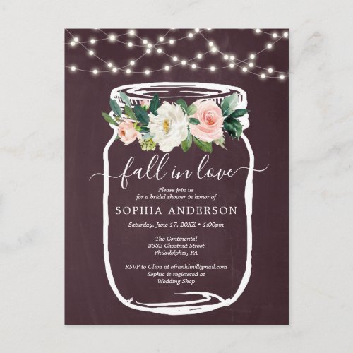 Rustic Floral Mason Jar Bridal Shower Invite