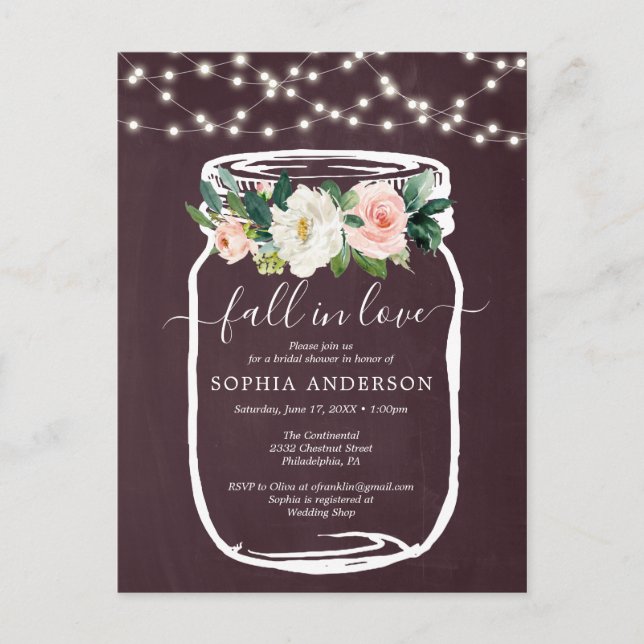 Rustic Floral Mason Jar Bridal Shower Invite (Front)