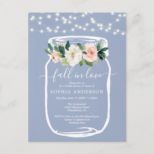 Rustic Floral Mason Jar Bridal Shower Invite