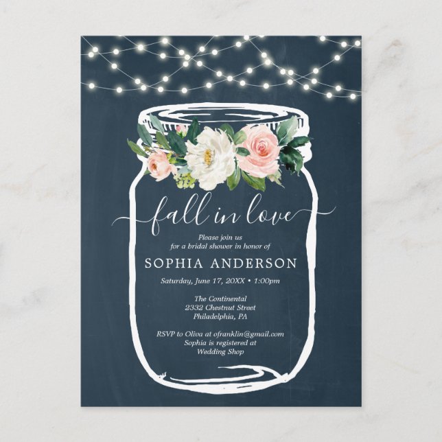 Rustic Floral Mason Jar Bridal Shower Invite (Front)