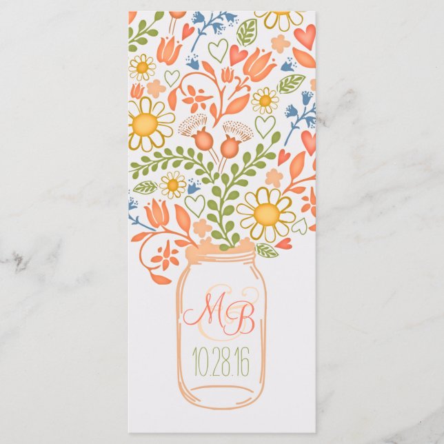 rustic floral mason jar elegant wedding programs (Front)