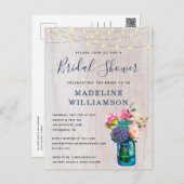 Rustic Floral Mason Jar & Lights Bridal Shower Postcard (Front/Back)