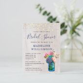 Rustic Floral Mason Jar & Lights Bridal Shower Postcard (Standing Front)