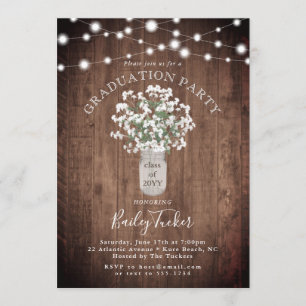 Rustic Floral Mason Jar Lights Graduation Party Invitation
