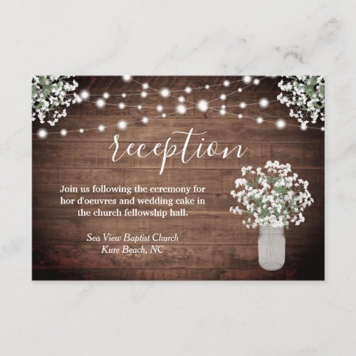 Rustic Floral Mason Jar Lights Wedding Reception Enclosure Card