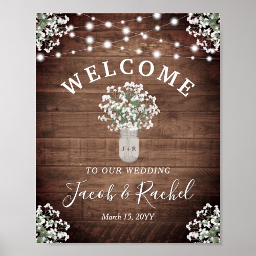 Rustic Floral Mason Jar Lights Welcome Wedding Poster