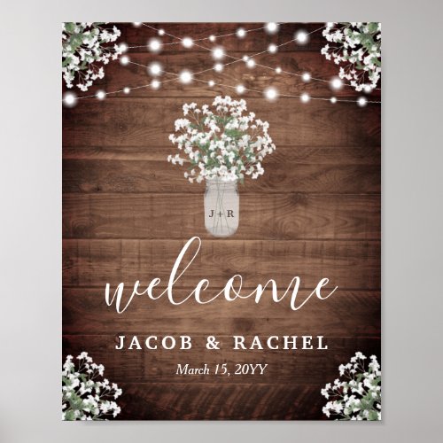 Rustic Floral Mason Jar Lights Welcome Wedding Poster