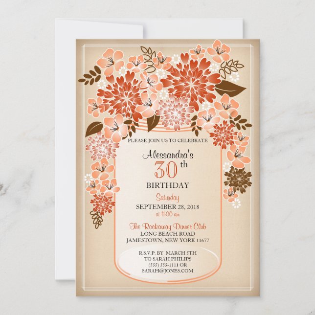 Rustic Floral Mason Jar Parchment Birthday 2 Invitation (Front)