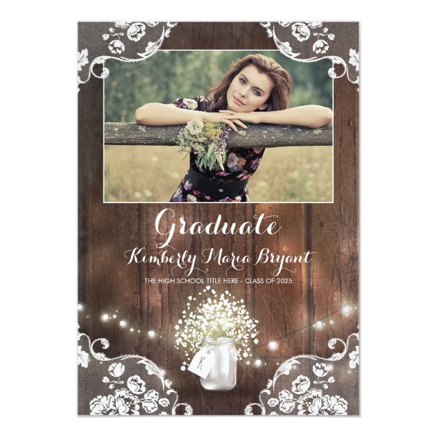 Rustic Floral Mason Jar Photo Graduation Party Card