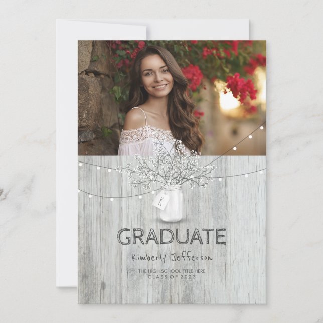 Rustic Floral Mason Jar Photo Graduation Party Invitation (Front)