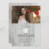 Rustic Floral Mason Jar Photo Graduation Party Invitation (Front/Back)