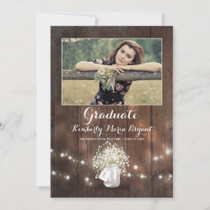 Rustic Floral Mason Jar Photo Graduation Party Invitation