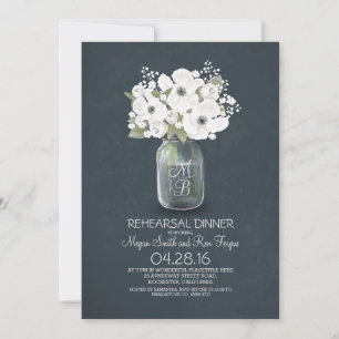 rustic floral mason jar rehearsal dinner invitation