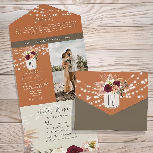 Rustic Floral Mason Jar Wedding All In One Invitation (Creator Uploaded)