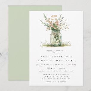 Rustic Floral Mason Jar Wedding Invitation